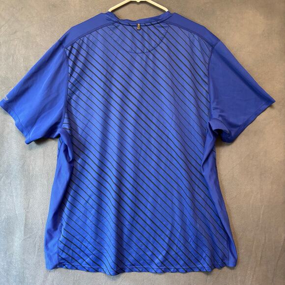 Nike Dri-FIT Men’s Running Shirt Blue Striped 2XL Athletic Training Tee Swoosh - Picture 2 of 13